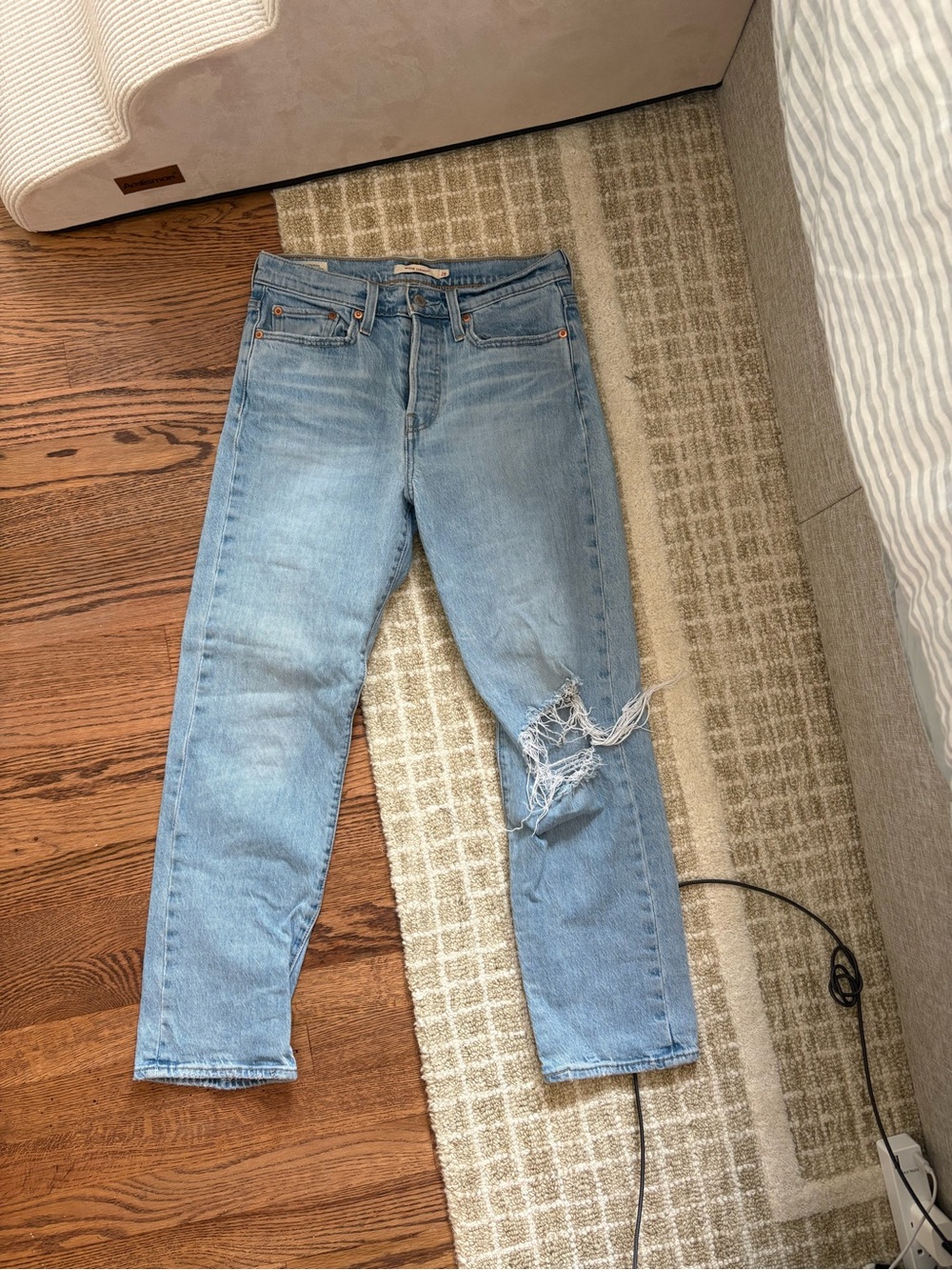 Levi's Light Blue Distressed Straight-Leg Jeans